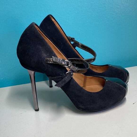 L. A. M. B. Gwen Stefani Womens Size 8 Black Leather Spike 4" Heels 1" Platform - Picture 16 of 16